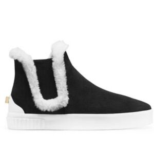 Stuart Weitzman Asphalt Corgan Suede Shearling Lined Chelsea Bootie